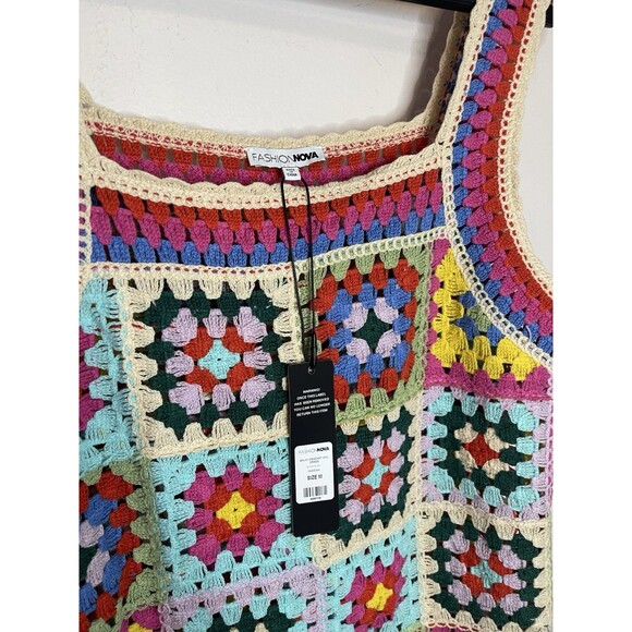 Fashion Nova Women's Large Salini Crochet Mini Dress NWT Sleeveless Colorful - Picture 4 of 7